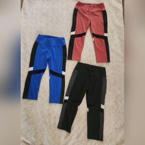 Kids Colorblock Athletic Leggings - Blue, Black & Rose